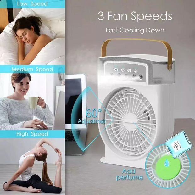 Portable USB Air Conditioner Cooling Fan With 5 Sprays 7 Color Light